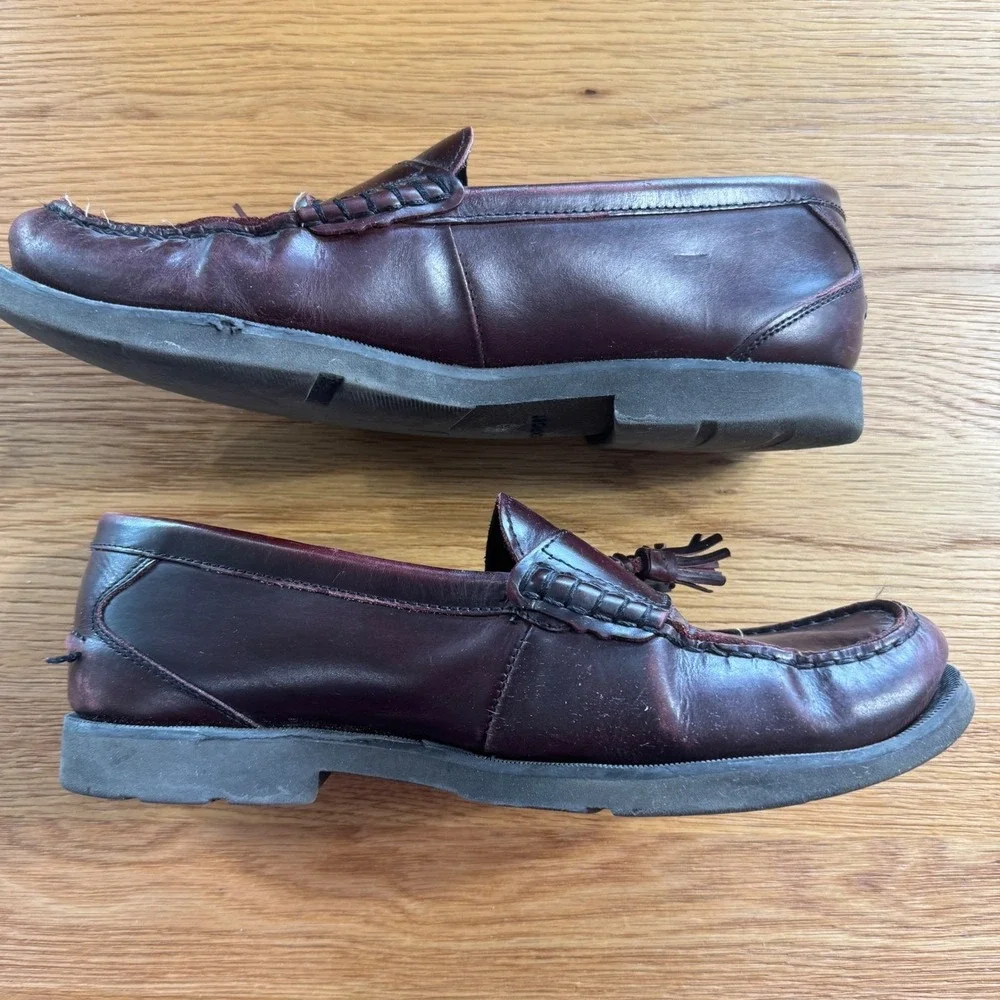 Rockport Mens Burgundy Leather Tassel Loafers Shock Absorbing Shoes Mens Size 10